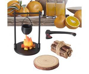 Miniature Campfire Set - Doll House Accessories, Miniature Campfire And Teapot, Tabletop Fire Pit For Doll-house | For Children Home Indoor Outdoor Holiday Family Gathering Fairy Garden Décor