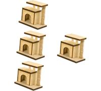 Miniature Cat Post 4pcs - Adorable Mini Cat Tree House Decor, Realistic Wooden Dollhouse Accessory
