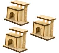 Miniature Cat Scratch Post 3pcs Set - Realistic Mini House Decor, Wooden Dollhouse Accessory for Kittens