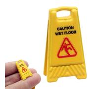 Miniature Caution Wet Floor Warning Sign, Yellow Folding Wet Floor Sign for Dollhouse Accessories, Realistic Caution Signs for Role Play and Educational Use for Creative Play and Model Collections