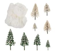 Miniature Cedar Trees for Winter Landscape Desktop Diorama Decor | Fake Moss Decor, Matte Snow Covered Finish, Plastic Build, Stable Base, Nordic Japanese Holiday Themes