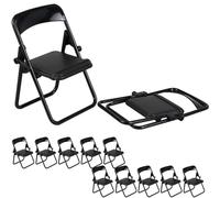 Miniature Chair, Doll Chair 12PCS Mini Folding Plastic Black Dollhouse Cute Miniature Furniture for Dollhouse Accessories for 5-14 Years Old Kid Toy Decor