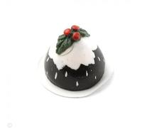 Miniature Christmas Pudding, Dollhouse Food Decoration, Holiday Cake with Holly