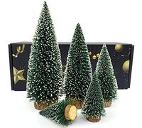 Miniature Christmas Tree, Mini Ornaments Desktop Trees, Miniture snowing pine trees with Wooden Bases For Xmas Holiday Party Home Decor