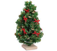 Miniature Christmas Tree with Lights 1/12 Scale Realistic Mini Christmas Tree with Wooden Base for Doll House Tiny Small with Lights Mini