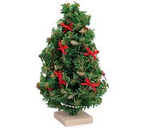 Miniature Christmas Tree with Lights 1/12 Scale Realistic Mini Christmas Tree with Wooden Base for Doll House Small with Lights Tiny Mini