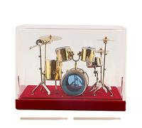 Miniature Copper Drums Set Model, Gold Plated Musical Instrument Display, Desktop Office Decor with Storage Box for Musicians (18cm)