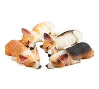 Miniature Corgi Figurine, Dollhouse Miniature Corgi, 1:12 Sleeping Welsh Corgi Dog, Home Fairy Garden Decoration, Simulation Dog Resin Figures (2PCS) (Yellow on Stomach)