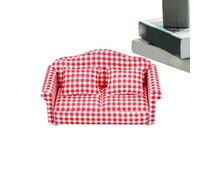 Miniature Couch Set - Realistic Seat, Classic Red Check Pattern, Plush Cushion Structure, Authentic Craft Detail, 1/12 Display Lounge | Collectors Favourite Accent Adding Character Across Ho