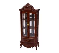 Miniature Curio Cabinet 1/12 Scale Wooden Vintage Display Doll Mansion | Crafted from premium wood, this vintage display cabinet features functional drawers for 1/12 scale dollhouses Light Brown B