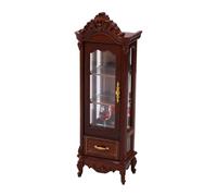 Miniature Curio Cabinet 1/12 Scale Wooden Vintage Display Doll Mansion | Crafted from premium wood, this vintage display cabinet features functional drawers for 1/12 scale dollhouses Light Brown A
