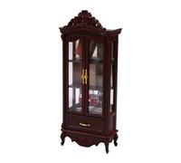 Miniature Curio Cabinet 1/12 Scale Wooden Vintage Display Doll Mansion | Crafted from premium wood, this vintage display cabinet features functional drawers for 1/12 scale dollhouses Dark Brown B