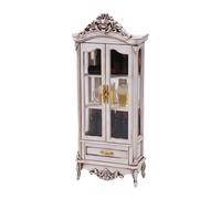 Miniature Curio Cabinet 1/12 Scale Wooden Vintage Display Doll Mansion | Crafted from premium wood, this vintage display cabinet features functional drawers for 1/12 scale dollhouses Ivory B