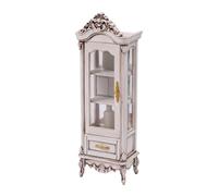 Miniature Curio Cabinet 1/12 Scale Wooden Vintage Display Doll Mansion | Crafted from premium wood, this vintage display cabinet features functional drawers for 1/12 scale dollhouses Ivory A