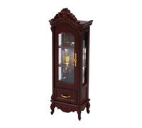 Miniature Curio Cabinet 1/12 Scale Wooden Vintage Display Doll Mansion | Crafted from premium wood, this vintage display cabinet features functional drawers for 1/12 scale dollhouses Dark Brown A