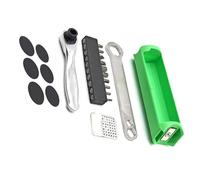 Miniature cycling tool with multifunction wrench and compartment for space saving bike storage tool pouch