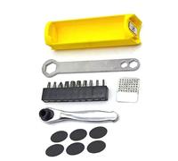 Miniature cycling tool with multifunction wrench and compartment for space saving bike storage tool pouch