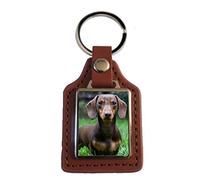 Miniature Dachshund Dog Brown Leather Square Key Fob And Gift Bag