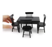 Miniature Dining Table & Chair Set for Dollhouse 1 12 Scale Wooden Furniture Model 5pcs House Mini Decoration Accessories DIY Hobby Gift (Black)