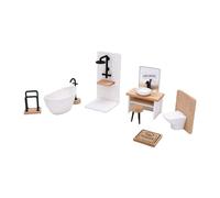 Miniature Dollhouse Bathroom Set 1:12 Scale | Complete 8 pcs set, made of beech wood, for creative scene styling, ideal for imaginative play