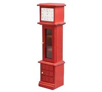 Miniature Dollhouse Furniture Wooden Grandfather Clock, 1/12 Scale Doll House Accessories with Red Mahogany Finish, Vintage Standing Clock Mini Houses Model Pretend Play Toy for Playhouse Decoration