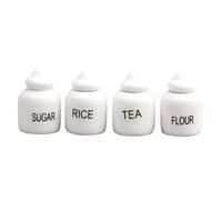 Miniature Dollhouse Jars Set, 1:12 Scale Wooden Kitchen Storage Jars with Sugar, Rice, Tea, Flour Labels, Dollhouse Accessories for Pretend Play, Mini Houses Decor