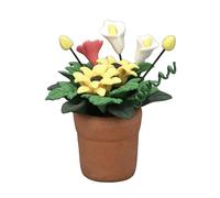 Miniature Dollhouse Potted Flower Plant, 1:12 Scale Ceramic Pot with Resin Flowers, Sunflowers and Calla Lilies, Decorative Plant for Dollhouses and Collectors