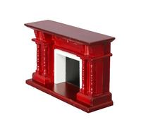 Miniature Dollhouse Red Fireplace, 1:12 Scale Resin and Wood Vintage Fireplace, Dollhouse Living Room Decoration, Retro Wooden Fireplace with White Mantel