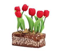 Miniature Dollhouse Red Tulip Plant in Pot, 1:12 Scale, Resin Flowers with Green Leaves, Decorative Plant for Dollhouses, Pretend Play Toy for Kids and Collectors