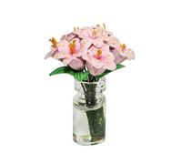 Miniature Dollhouse Rose Flower Pot, 1:12 Scale Glass Vase with Clay Flowers, Decorative Potted Plant for Doll House, Pretend Play Toy for Kids and Collectors