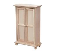 Miniature Dollhouse Wardrobe, 1:12 Scale Wooden Closet with Double Doors, Unfinished Dollhouse Furniture for Bedroom, DIY Craft Piece for Mini Houses