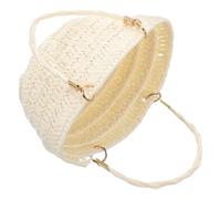 Miniature Dollhouse White Woven Straw Tote Bag for Dolls, Paper | Boho Style Portable Accessory for Dollhouse Scenes, Miniature Shopping Basket Look, Versatile Storage Use