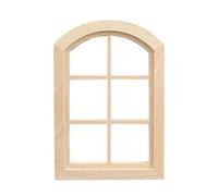 Miniature Dollhouse Window with Arched Top, 1:12 Scale Birch Wood Dollhouse Accessory, 6-Grid Window for Dollhouse, Pretend Play Home Decoration