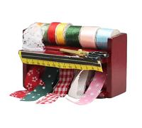 Miniature Dollhouse Wooden Sewing Box with Ribbons, Threads, and Scissors, 1:12 Scale Doll House Accessories, Vintage Style, Pretend Play Toy for Kids and Collectors