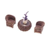 Miniature Dollhouses Furniture Set Resin Crafted Rattan Pattern Chairs And Table For Creative Scene Building Storytelling Miniature Scene Accessories
