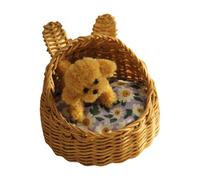 Miniature Dollhouses Woven Pet Bed Basket 1/12 Scale For Dollhouses Playset Dog Bed Punnet Rattan Punnet Decoration