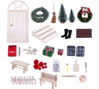 Miniature Door, Christmas Elf Door Set 27PCS/Set Wooden Fairy Christmas Gnome with Miniature Letter Boxes Fence Boots Wreath for Decorations Kids, Dollhouse