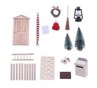 Miniature Door Wreath Christmas Decor Set Magical Wood Furnitures Fairy Garden Scene Model Kids Role Play Christmas Accessories