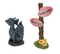 Miniature Dragon Signpost Statue Set Resin Fairy Figures Garden Lawn Balcony Decoration