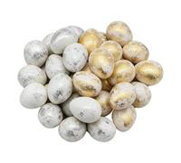 Miniature Easter Bird Eggs Artificial Speckled Craft Egg-s, Small Decorative Plastic Eggs for Home Garden Decor and Basket Fillers, White and Silvery Gold (slivery gold 50pieces)