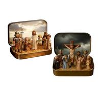 Miniature Easter Jesus Classic Scene Tin Box Ornament, 2 Pack Little Saints In A Tin, Portable Pocket-Sized Nativity Scene Figurine, Little Jesus Doll Tins Box 3D Model Set For Home Bedroom Table
