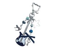 Miniature Electric Guitar Cats Charm Keychain Artistic Beaded Design Bright Colors Sturdy Alloy Craft for Music Inspired Gifts Cats Electric Guitar Keychain