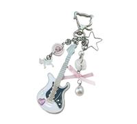 Miniature Electric Guitar Cats Charm Keychain Artistic Beaded Design Bright Colors Sturdy Alloy Craft for Music Inspired Gifts Cats Electric Guitar Keychain