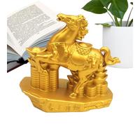 Miniature Equestrian Statuettes | Gold Metal Animal Figurine for Prosperity, Equestrian Decoration, New Year Ornament for Office, Home, Bookcase, Library, Table, Car