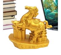 Miniature Equestrian Statuettes,Gold Metal Animal Figurine For Prosperity,Office Decor - Ornament Shelf Table Home Car New Year Home Decoration