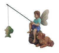 Miniature Fairy Boy Fishing With Dog Garden Ornament Dollhouse Decor Accessory