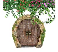 Miniature Fairy Door - Outdoor Tree Garden Ornament, Entrance | Hand Painted Mini House Weatherproof Decoration Tiny Colorful Accent Piece with Glow Window Details fo