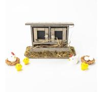 Miniature Farm Set with Chicken Coop, Chickens & Eggs - Dollhouse Accessories, Decoration for Easter, Christmas, Spring and Fairy Garden - Ideal for Secret Santa Door, Nativity and Miniature Landscape