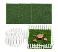 Miniature Fence - 35 Inch Large White Mini Wooden Panel with 4 Pieces Artificial Grass, Decorative Crafts for Home, Outdoor, Playset, Girls, Children, Fairy Garden, Small Landscape Border