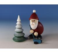 Miniature Figure Santa Claus Ice Hockey Player with Snowy Tree 7.5x9.6cm